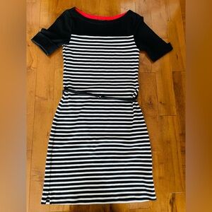 Lauren Ralph Lauren Black and White Striped Knit Top with Red Trim